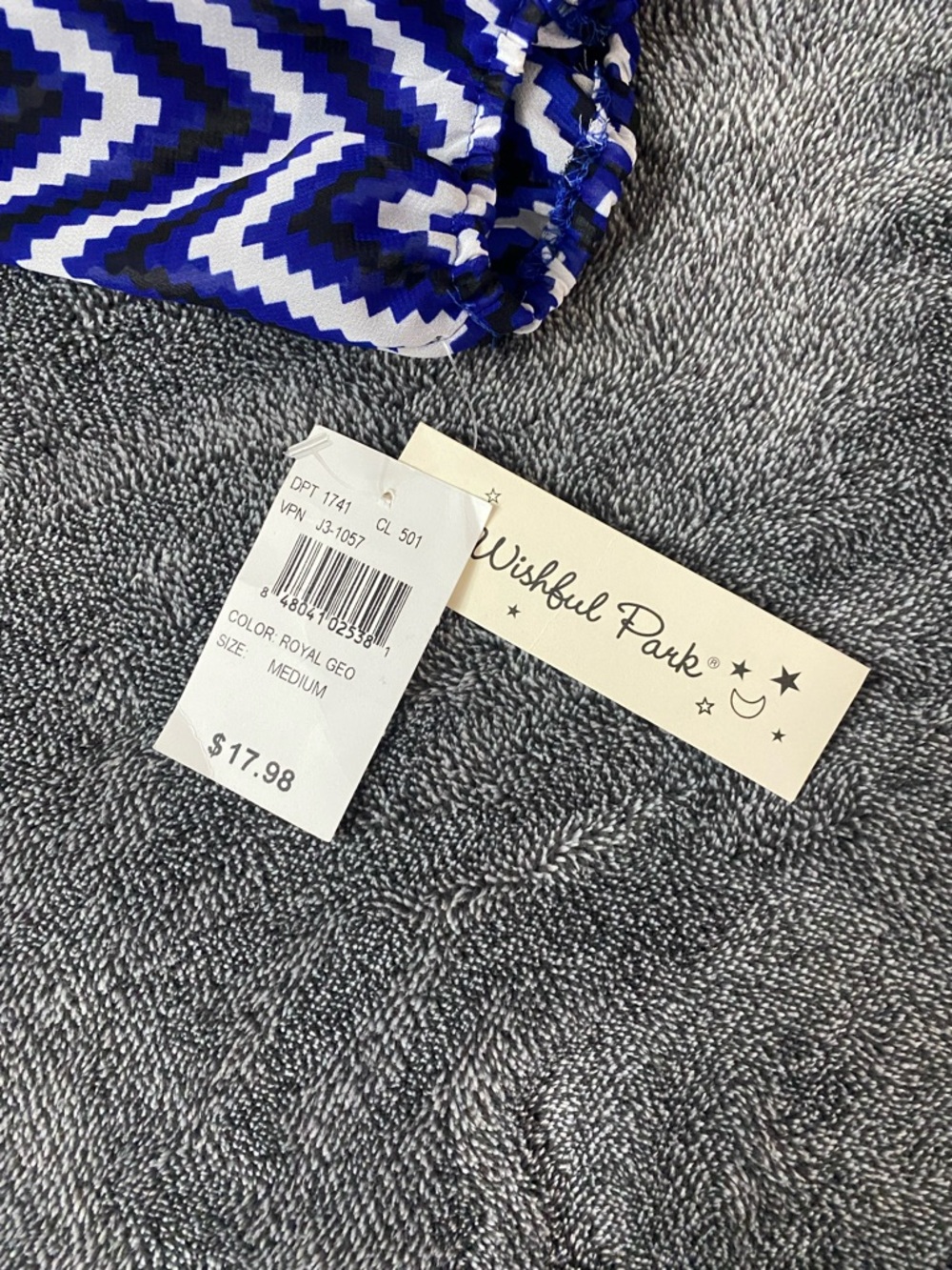 NWT Wishful Park Royal Blue Chevron Print 3/4 Puff Sleeve Size Medium - Picture 6 of 8